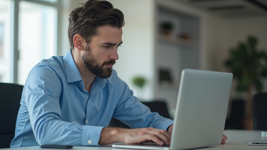 Профессиональный мужчина работает за компьютером в современном офисе