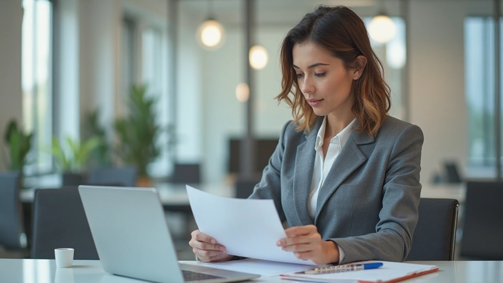 Профессионал анализирует требования к должности на рабочем столе с документами и ноутбуком